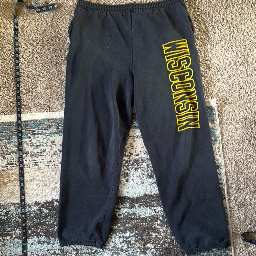 Vintage Hanes Men’s Medium Heavy Charcoal Cotton Wisconsin Drawstring Sweatpants